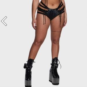 New Plus Rude Awakening Lace-Up Shorts - Black Holo